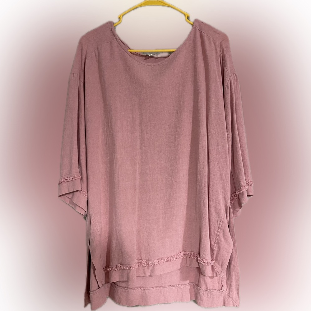 Umgee USA Rose Mauve Frayed Hem Tunic Top XL